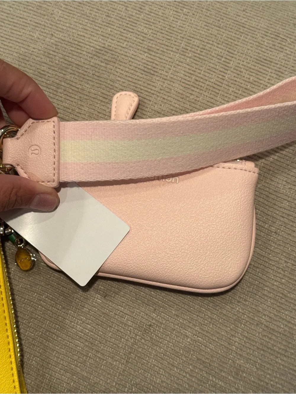 NWT Lululemon Dual Pouch Wristlet Leather Alternative Pink Yellow Lemon